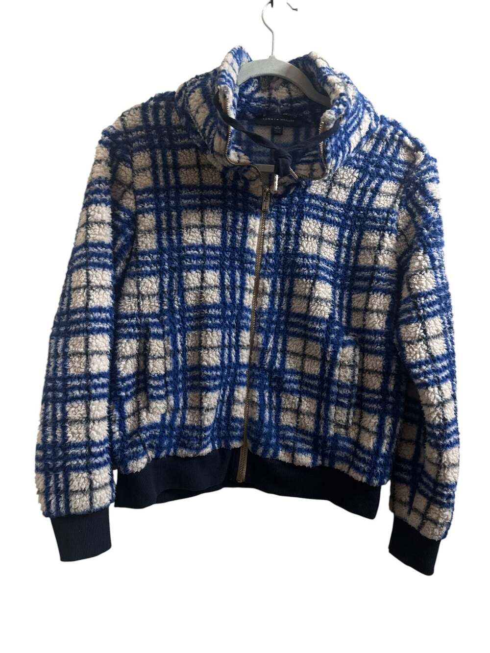 Tommy Hilfiger Women's Plaid Faux Fur Sherpa Bomber Jacket XS